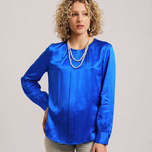 Long sleeves blouse royal blue with shell buttons